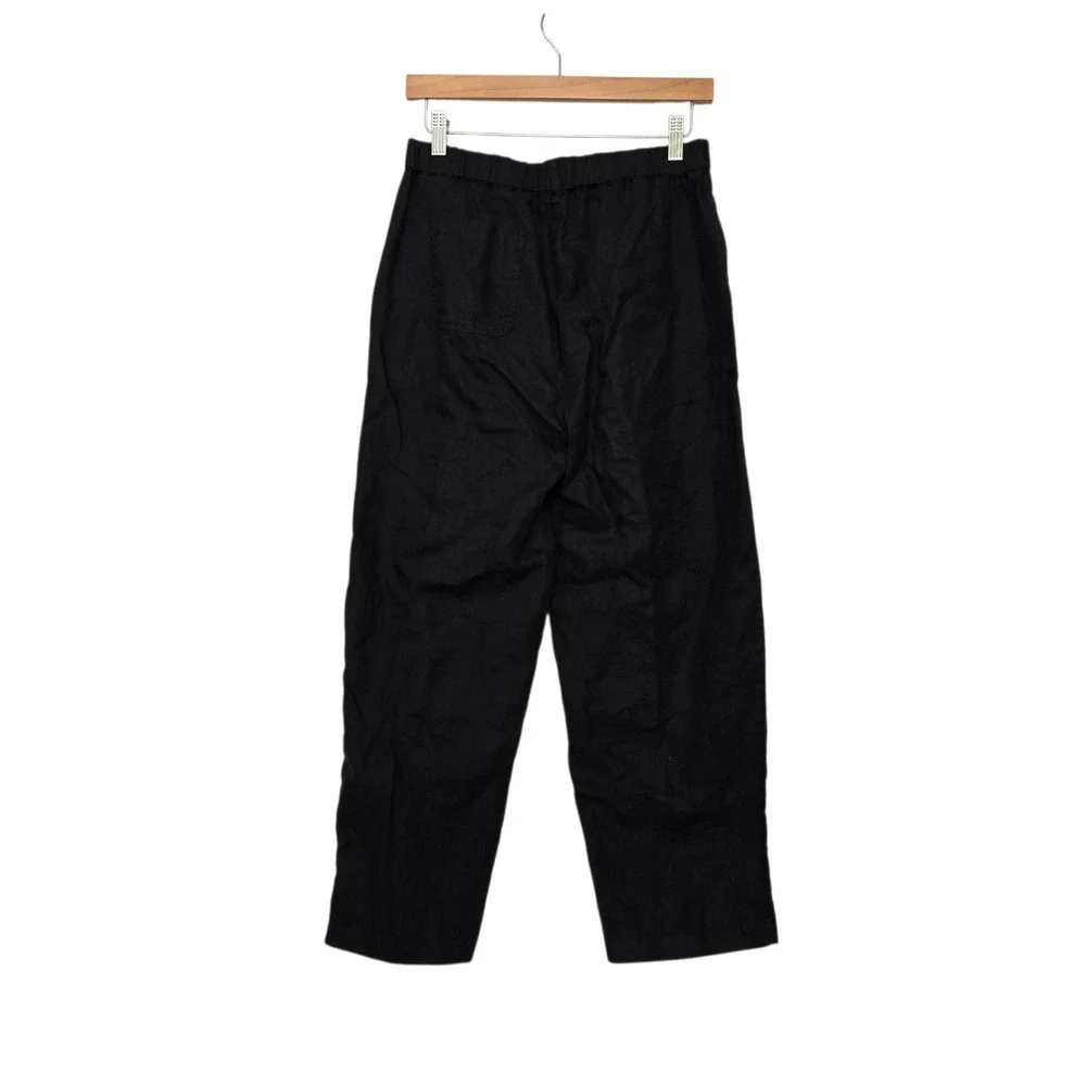 Quince Womens Black 100% European Linen High Rise Elastic Waist Pants Size Small